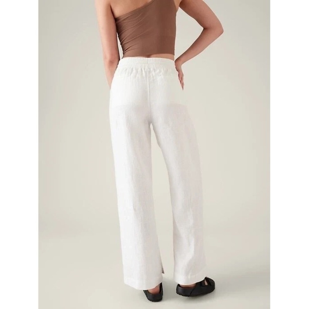 Athleta Retreat 100% Linen Wide Leg Pants White Resort Beach Zip Pockets Size 8 - Picture 11 of 14